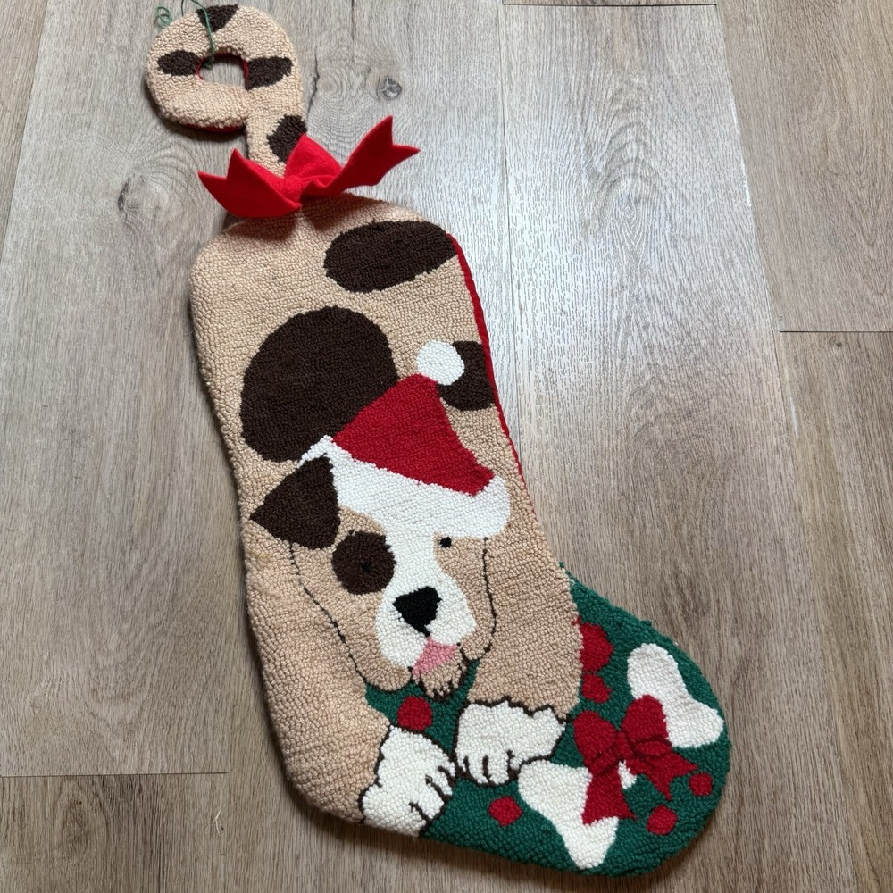 Dog Stocking Hooked Yarn Hanging Christmas Santa Puppy Spot Christmas Pet Bow